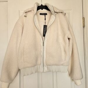 NWT Manière De Voir Women's Cream Sherpa Jacket with hood UK size 8